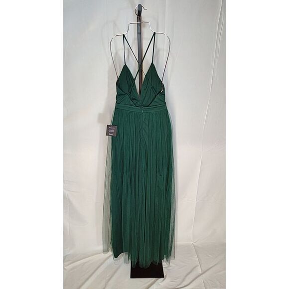 Lulus Rare Beauty Tulle Backless Maxi Dress Green XXS - Picture 3 of 3